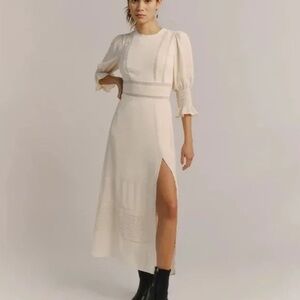 Reformation Women's 12 Cream Merritt Lace Flowy Smocked Romantic Midi Dress EUC